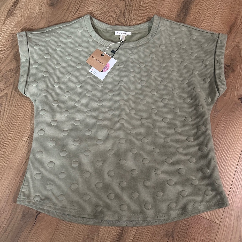 Blu Pepper Sage Green Textured Short Sleeve Top